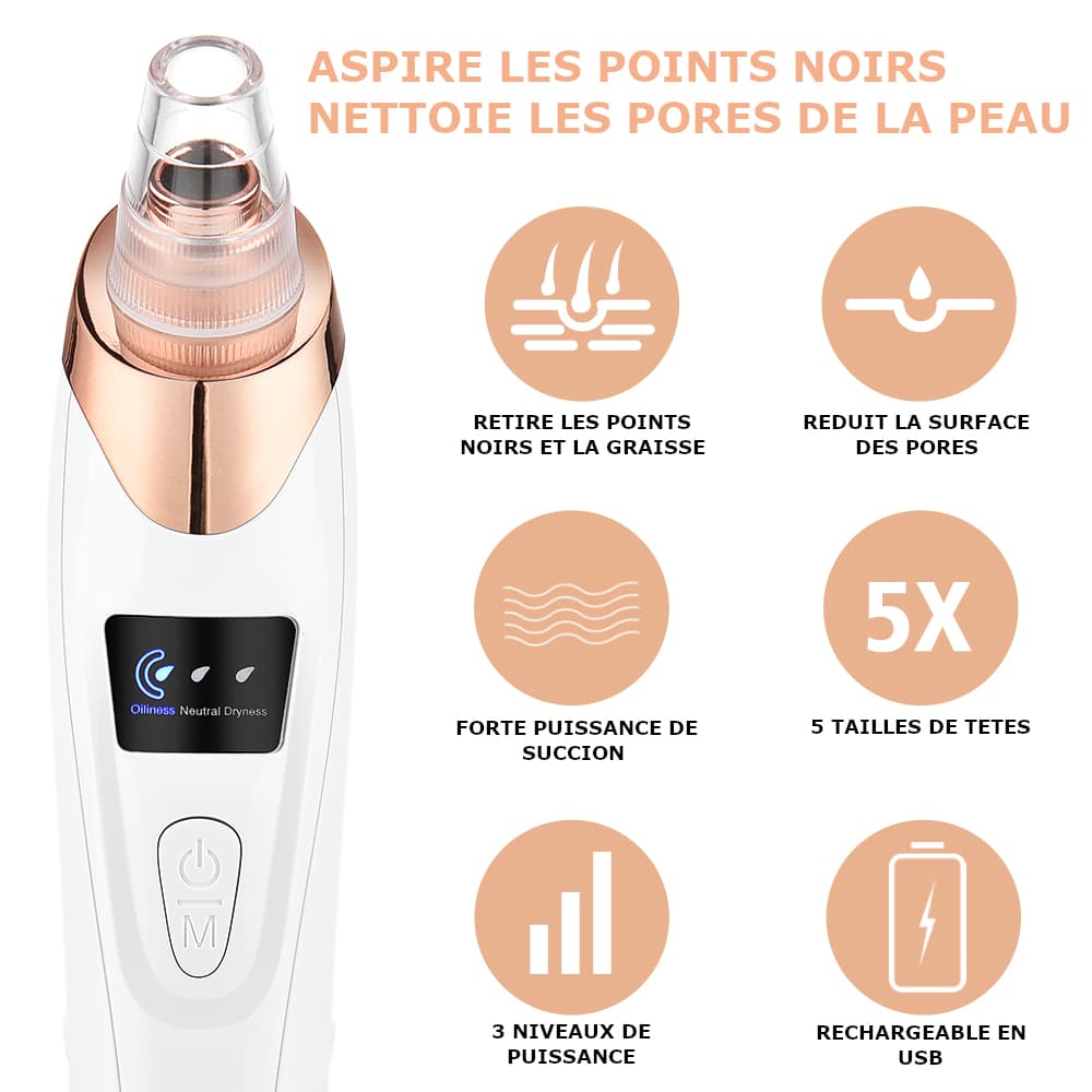 Aspirateur de points noirs, nettoyeur de pores pour visage, élimination des impuretés, appareil facial anti-acné, soin peau en profondeur – Image 2